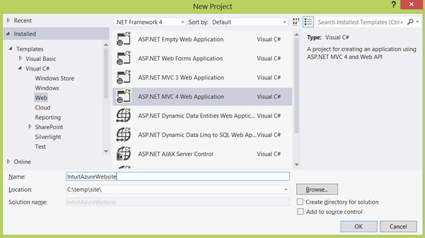 Создание проекта на MVC4 в Visual Studio 2012