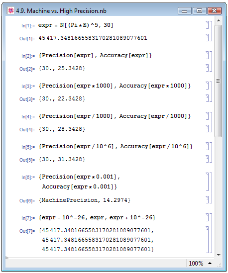 Природа точности и разрядности выражений в Mathematica