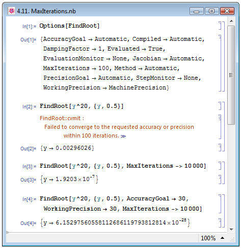 Повышение точности некоторых вычислений при помощи опции MaxIterations
