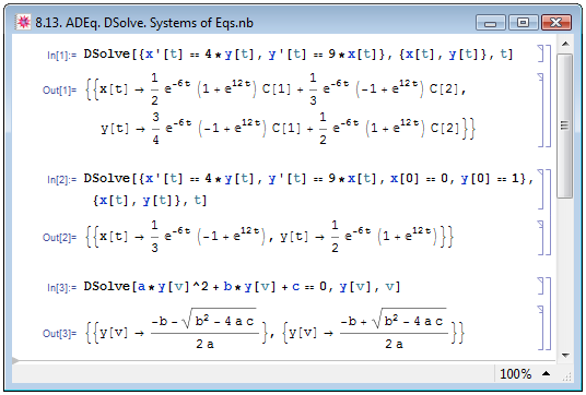 Решение систем ОДУ при помощи функции DSolve