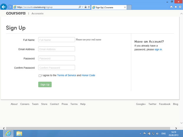 Регистрация на coursera.org