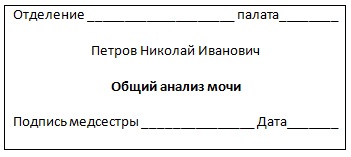 Образец направления на общий анализ мочи