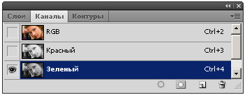 На палитре Каналы включен Зеленый канал
