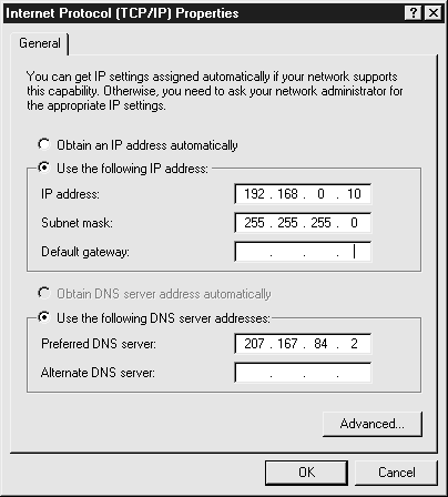 Диалоговое окно Internet Protocol TCP/IP Properties предназначено для настройки адресов и маски подсети