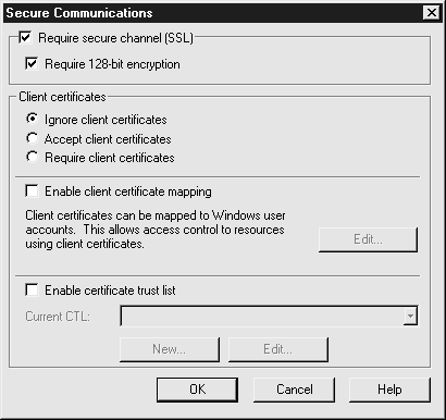 Выберите нужные настройки SSL в окне Secure Communications (Безопасные соединения) 