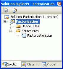 Открытие файла Factorization.cpp