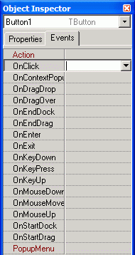 Вкладка Events командной кнопки ВВОД (Button1)