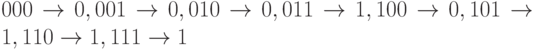 000\rightarrow0, 001\rightarrow0, 010\rightarrow0, 011\rightarrow1,
100\rightarrow0, 101\rightarrow1, 110\rightarrow1, 111\rightarrow1