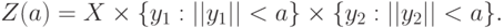 Z(a)=X\times\{y_1:||y_1||<a\}\times\{y_2:||y_2||<a\}.