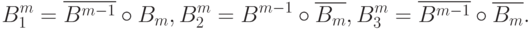 B_1^m=\overline{B^{m-1}}\circ B_m,
B_2^m=B^{m-1}\circ \overline{B_m},
B_3^m=\overline{B^{m-1}}\circ \overline{B_m}.