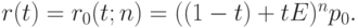 r(t) = r_0(t; n) = ( (1 -t)+ tE )^n p_0.