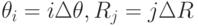 \theta_i=i\Delta \theta, R_j=j \Delta  R