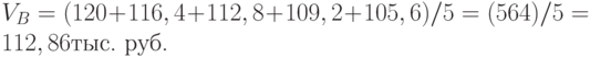 V_{B}= (120 + 116,4 + 112,8 + 109,2 + 105,6)/5 = (564)/5 = 112,86 \text{тыс. руб. } 