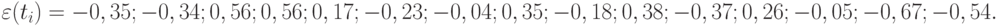 \varepsilon (t_{i}) = {-0,35; -0,34; 0,56; 0,56; 0,17; -0,23; -0,04; 0,35; -0,18; 0,38; -0,37; 0,26; -0,05; -0,67; -0,54}.