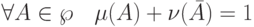\(\forall A \in \wp \quad \mu (A) + \nu (\bar A) = 1\)