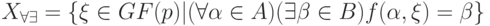 X_{\forall \exists }=\{\xi \in GF(p)|(\forall \alpha \in A)( \exists \beta \in B)f(\alpha , \xi) = \beta \}