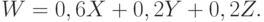 W = 0,6X + 0,2Y + 0,2Z.