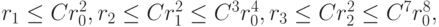 r_1  \le Cr_0^2, r_2  \le Cr_1^2  \le C^3 r_0^4, r_3  \le Cr_2^2  \le C^7 r_0^8 ,