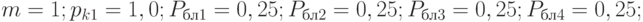 m=1; p_{k1}=1,0; P_{бл1}=0,25; P_{бл2}=0,25; P_{бл3}=0,25; P_{бл4}=0,25;