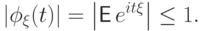 |\phi_\xi(t)|=\bigl|{\mathsf E\,} e^{it\xi}\bigr|\le 1.