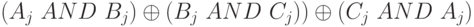 ( A_{j} \ AND \ B_{j}) \oplus  (B_{j} \ AND \ C_{j}) ) \oplus  (C_{j} \ AND \ A_{j})