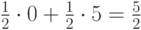 \frac12\cdot 0 + \frac12\cdot 5 = \frac52