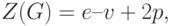 Z(G) = e – v + 2p,