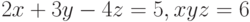 2x+3y-4z=5,xyz=6