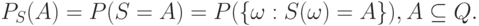 P_S(A)=P(S=A)=P(\{\omega:S(\omega)=A\}),A\subseteq Q.