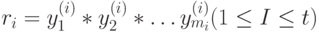 r_i=y_1^{(i)}*y_2^{(i)}* \dots y_{m_i}^{(i)} (1 \le I \le t)