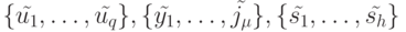 \{\tilde {u_1}, \dots, \tilde {u_q}\}, \{\tilde {y_1}, \dots, \tilde {j_{\mu}}\}, \{\tilde {s_1}, \dots, \tilde {s_h}\}