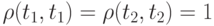 \rho (t_{1}, t_{1}) = \rho (t_{2}, t_{2}) = 1