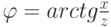 \varphi=arctg \frac {x}{z}