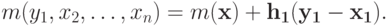 m(y_1, x_2, \ldots, x_n) = m(\bf x) + h_1(y_1 - x_1).