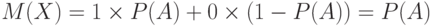 M(X)=1\times P(A)+0\times(1-P(A))=P(A)