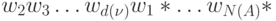 w_2w_3 \dots w_{d(\nu)}w_1* \dots w_{N(A)}*