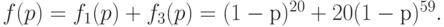 f(p) = f_1(p) + f_3(p) = (1 -р)^{20} + 20 (1 -р)^{59}.