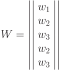 W=\left|\left|\begin{array}{c}
w_1\\
 w_2 \\
 w_3\\
 w_2 \\
w_3  \end{array}\right|\right|