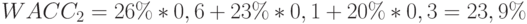 WACC_2=26\%*0,6+23\%*0,1+20\%*0,3=23,9\%