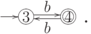 \objectwidth={5mm} \objectheight={5mm} \let\objectstyle=\scriptstyle
\xymatrix {
  *=[o][F-]{3}
 \ar @`{+/l16mm/} [] ^{}
 \ar  "1,2" <0.6mm> ^{b}
& *=[o][F=]{4}
 \ar  "1,1" <0.6mm> ^{b}
}
\ .