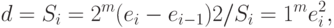 d = S_i  = 2^m (e_i  - e_{i - 1} )2/S_i  = 1^m e_i^2 ,