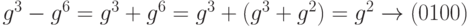 {g^3}-{g^6} = {g^3} + {g^6} = {g^3} + ({g^3} + {g^2}) = {g^2} \to \left( {0{\text{1}}00} \right)