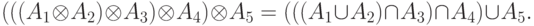 (((A_1\otimes A_2)\otimes A_3)\otimes A_4)\otimes A_5=(((A_1\cup A_2)\cap A_3)\cap A_4)\cup A_5.