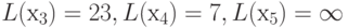 L(х_{3}) = 23,  L(х_{4}) = 7,     L(х_{5}) = \infty