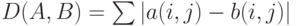 D(A, B) = \sum |a(i,j) - b(i,j)| 