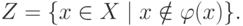 Z = \{ x\in X \mid x \notin \varphi(x) \}.