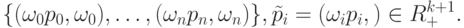 \{ (\omega_0p_0, \omega_0), \dots , (\omega_n p_n, \omega_n) \} , \tilde p_i = (\omega_i p_i,\omegai) \in R_+^{k+1} .