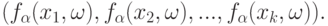 (f_{\alpha}(x_1,\omega),f_{\alpha}(x_2,\omega),...,f_{\alpha}(x_k,\omega)).