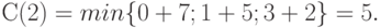 С(2) = min \{0 + 7; 1 + 5; 3 + 2\} = 5.