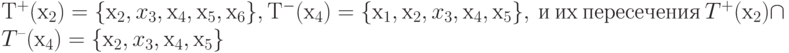 Т^{+}( х_{2}) =\{ х_{2}, x_{3}, х_{4}, х_{5}, х_{6}\} ,   Т^{-}( х_{4}) =\{  х_{1}, х_{2}, x_{3}, х_{4}, х_{5}\} , \ и \ их \ пересечения \ T^{+}(х_{2}) \cap  T^{–}(х_{4}) =\{   х_{2}, x_{3}, х_{4}, х_{5}\}